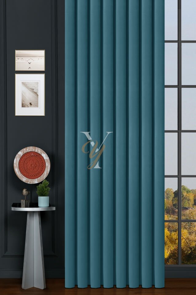 İpek Kadife Fon Perde V-14 Turkuaz