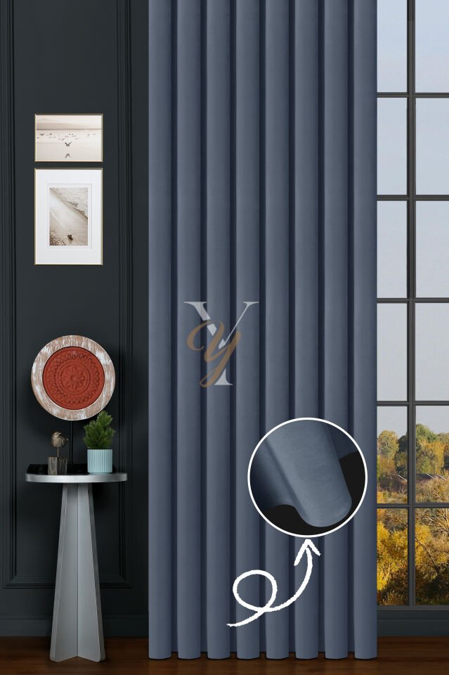 İpek Kadife Fon Perde V-15 İndigo