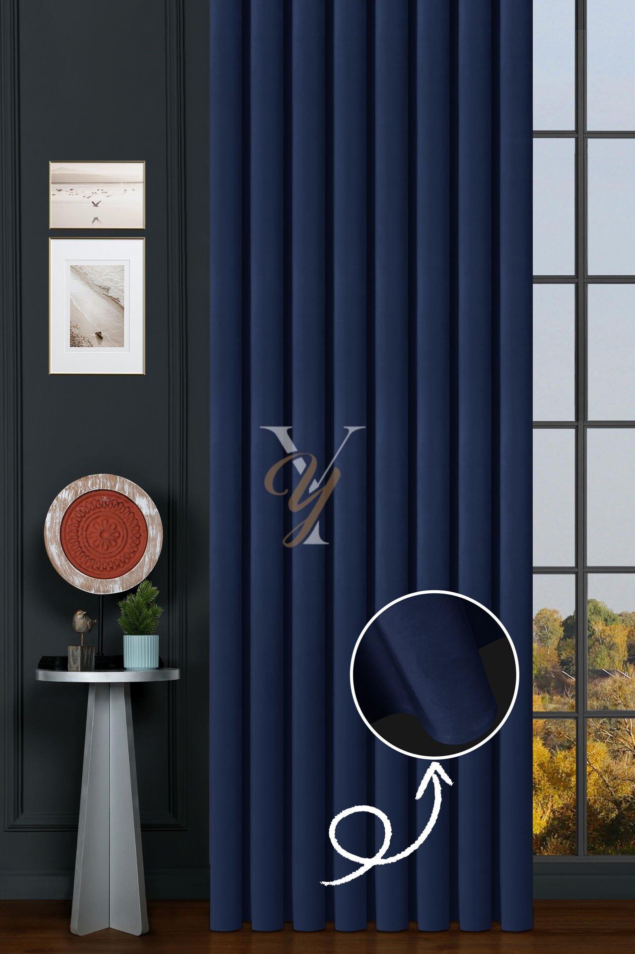 İpek Kadife Fon Perde V-17 Lacivert