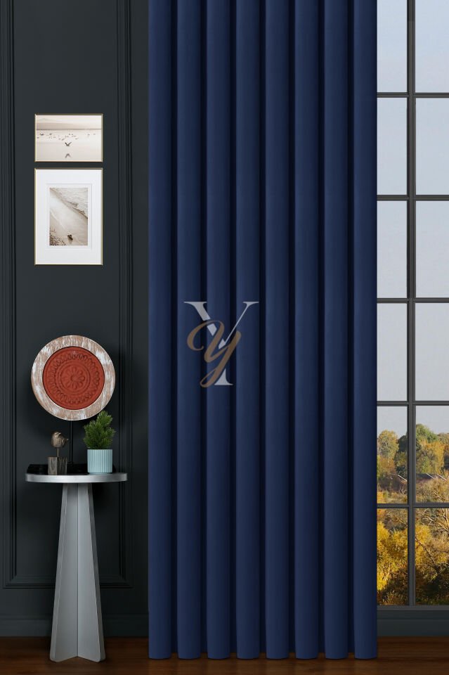 İpek Kadife Fon Perde V-17 Lacivert