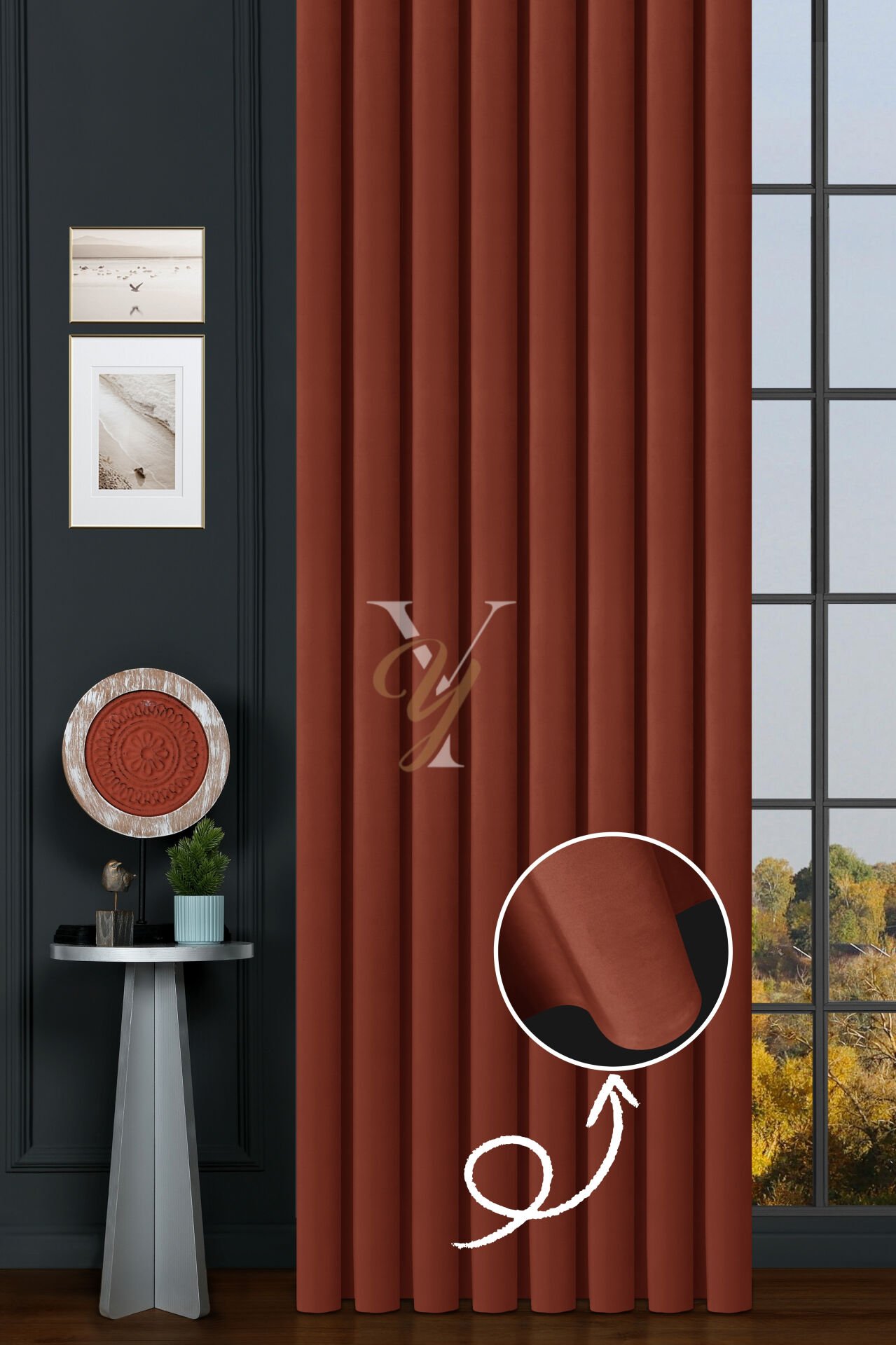 İpek Kadife Fon Perde V-21 Kiremit