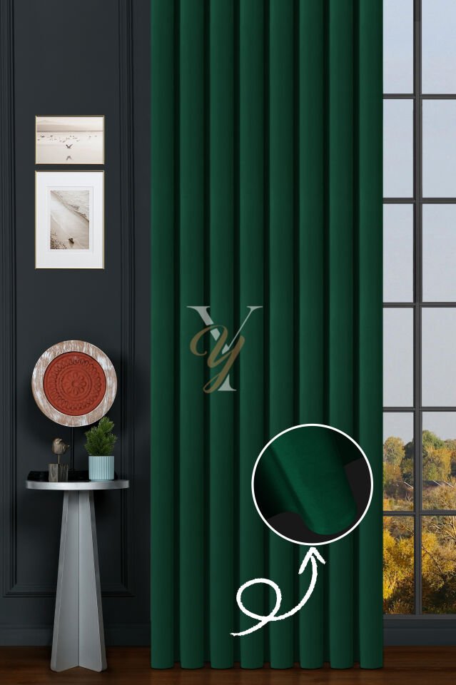 İpek Kadife Fon Perde V-22 Çam Yeşili