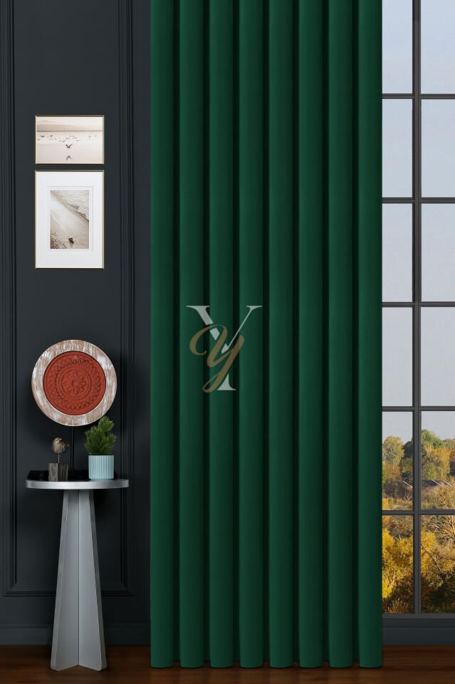 İpek Kadife Fon Perde V-22 Çam Yeşili