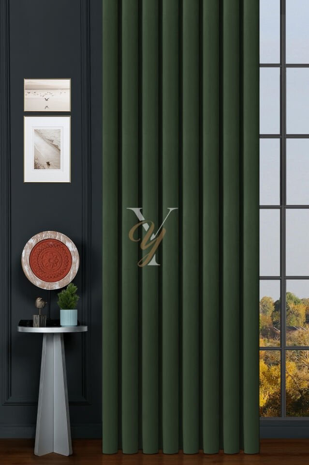 İpek Kadife Fon Perde V-23 Haki