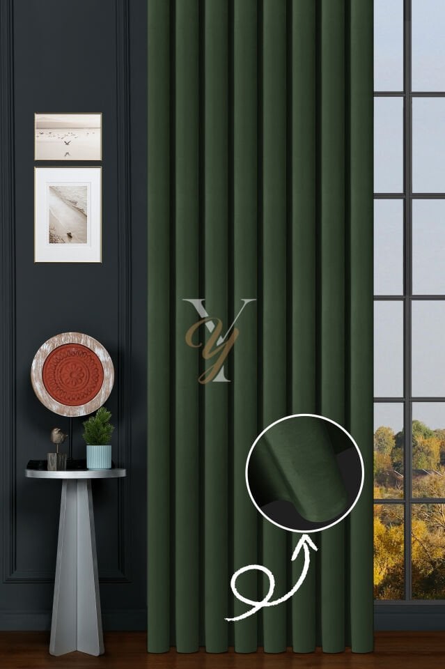 İpek Kadife Fon Perde V-23 Haki