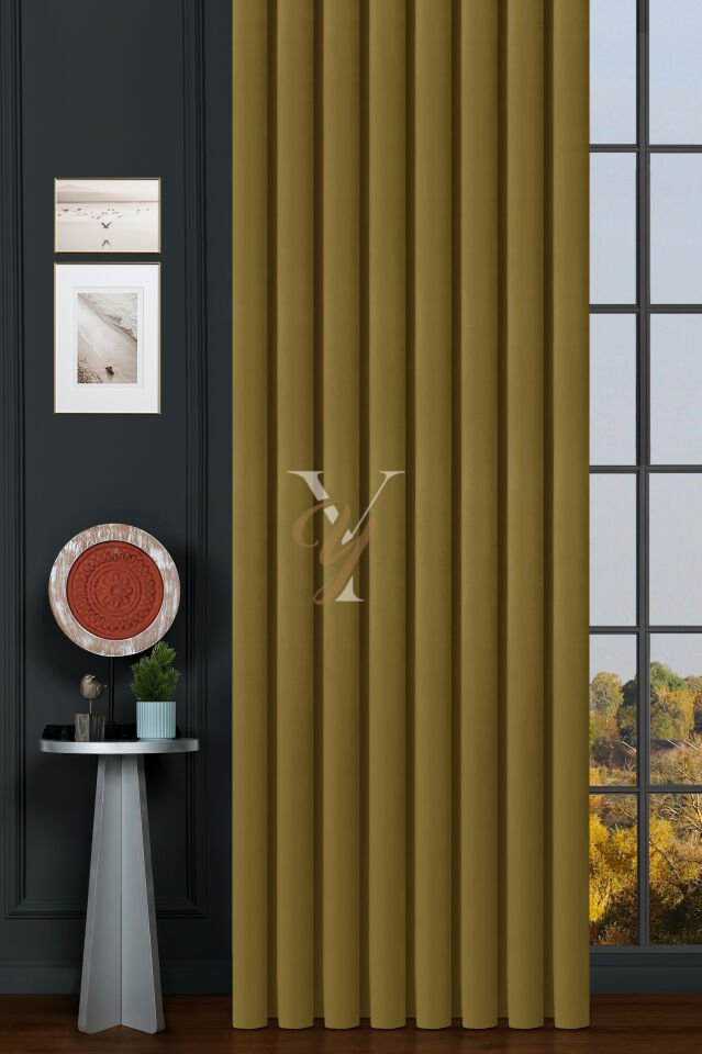 İpek Kadife Fon Perde V-25 Yağ Yeşili