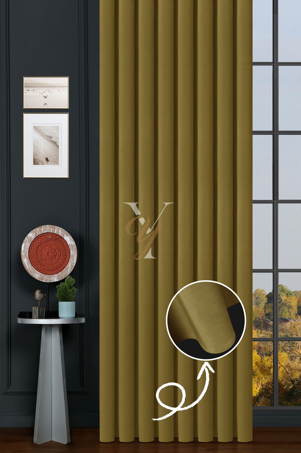 İpek Kadife Fon Perde V-25 Yağ Yeşili