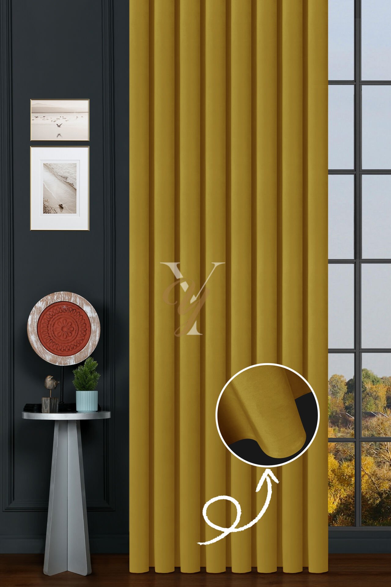 İpek Kadife Fon Perde V-26 Sarı