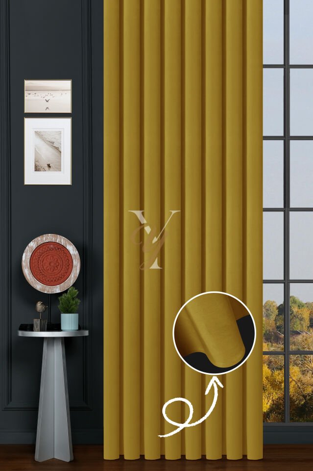 İpek Kadife Fon Perde V-26 Sarı