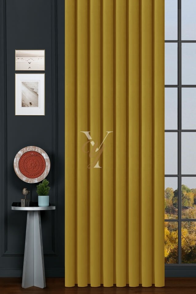 İpek Kadife Fon Perde V-26 Sarı