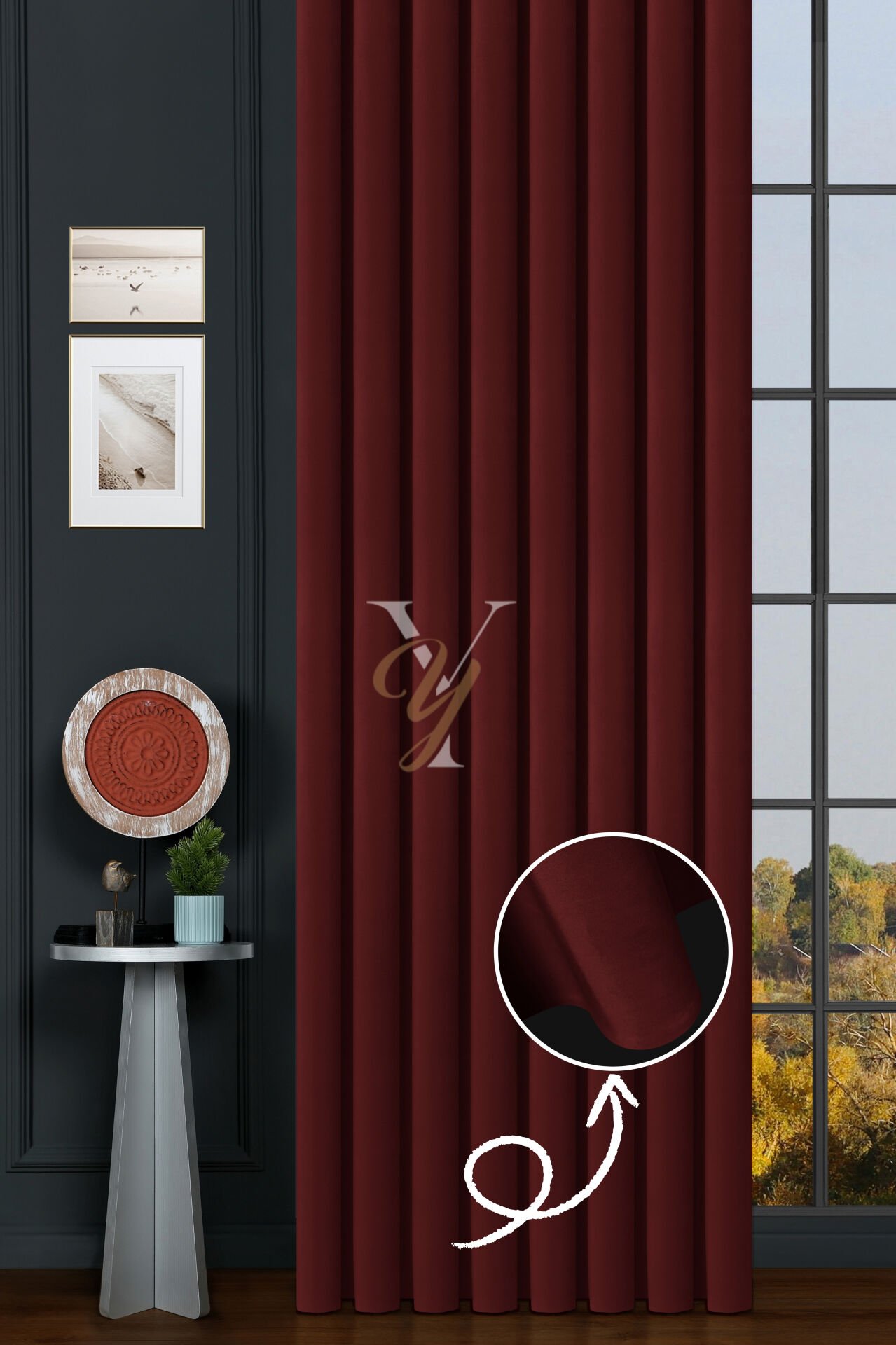İpek Kadife Fon Perde V-30 Bordo
