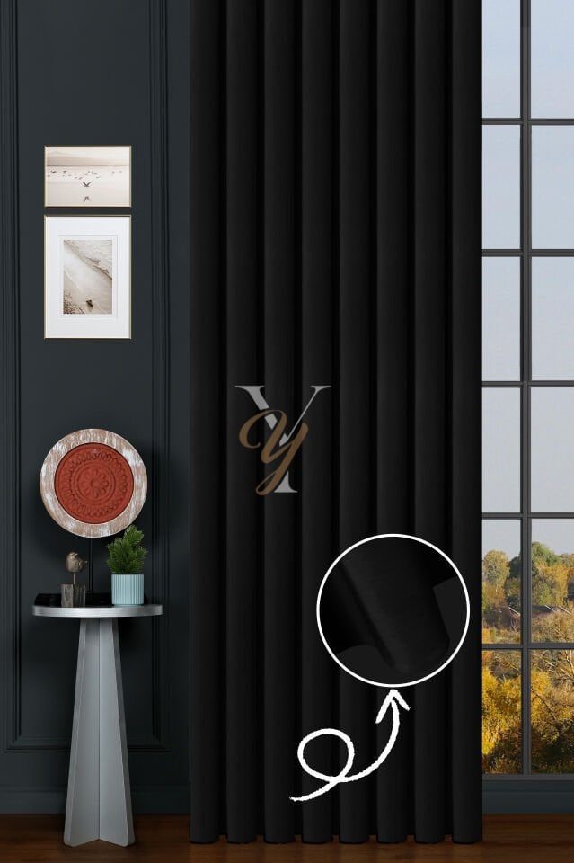 İpek Kadife Fon Perde V-32 Siyah