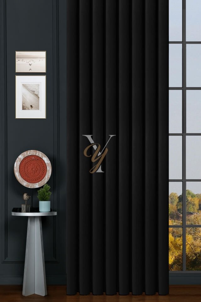 İpek Kadife Fon Perde V-32 Siyah