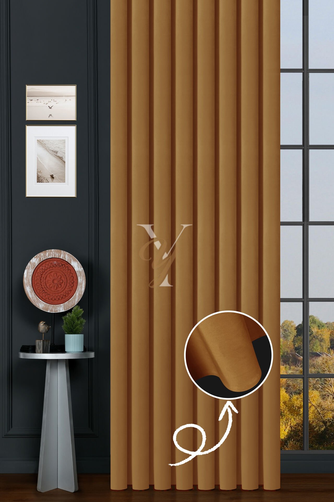 İpek Kadife Fon Perde V-33 Kavun