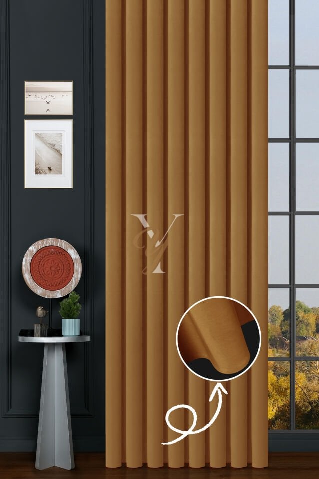 İpek Kadife Fon Perde V-33 Kavun