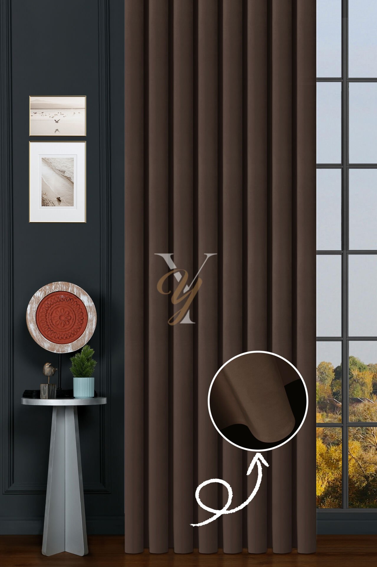 İpek Kadife Fon Perde V-35 Mocha