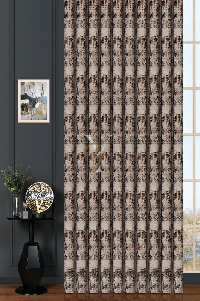 Varak Kadife Fon Perde V-502 Krem Bakır