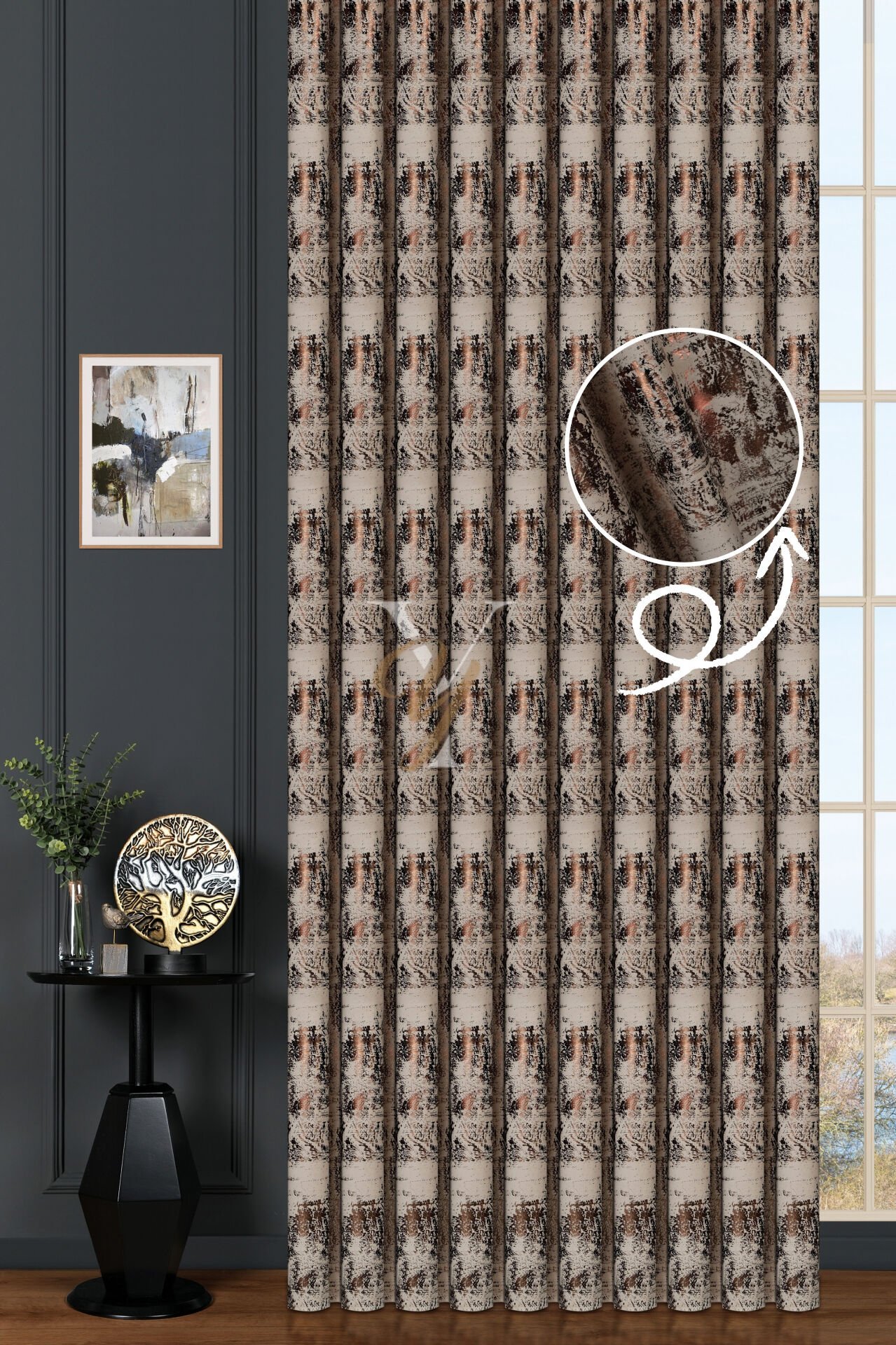 Varak Kadife Fon Perde V-502 Krem Bakır