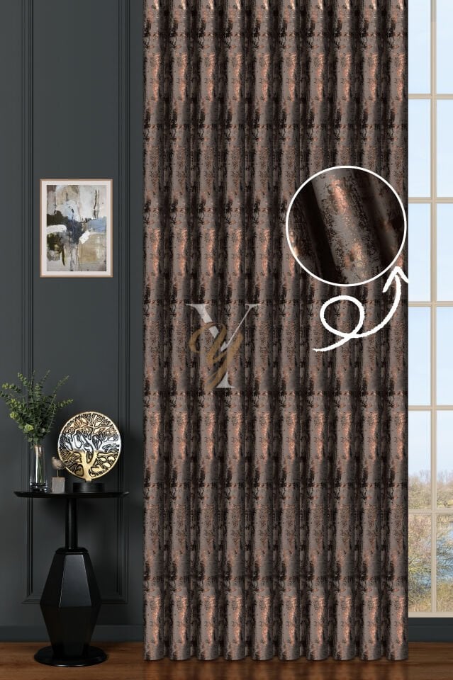 Varak Kadife Fon Perde V-509 Vizon Bakır