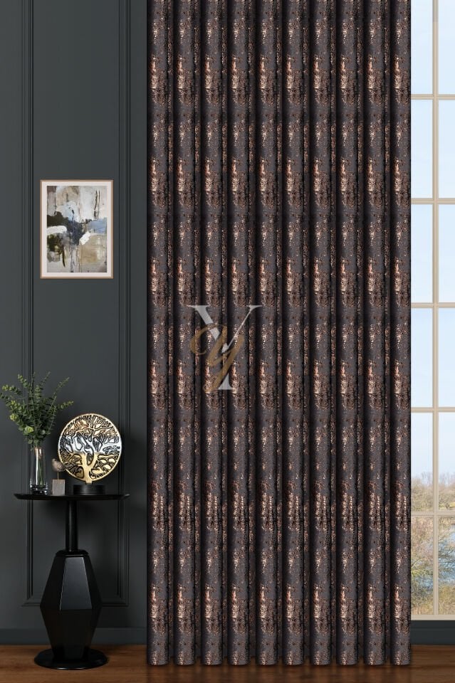 Varak Kadife Fon Perde V-511 Gri Bakır