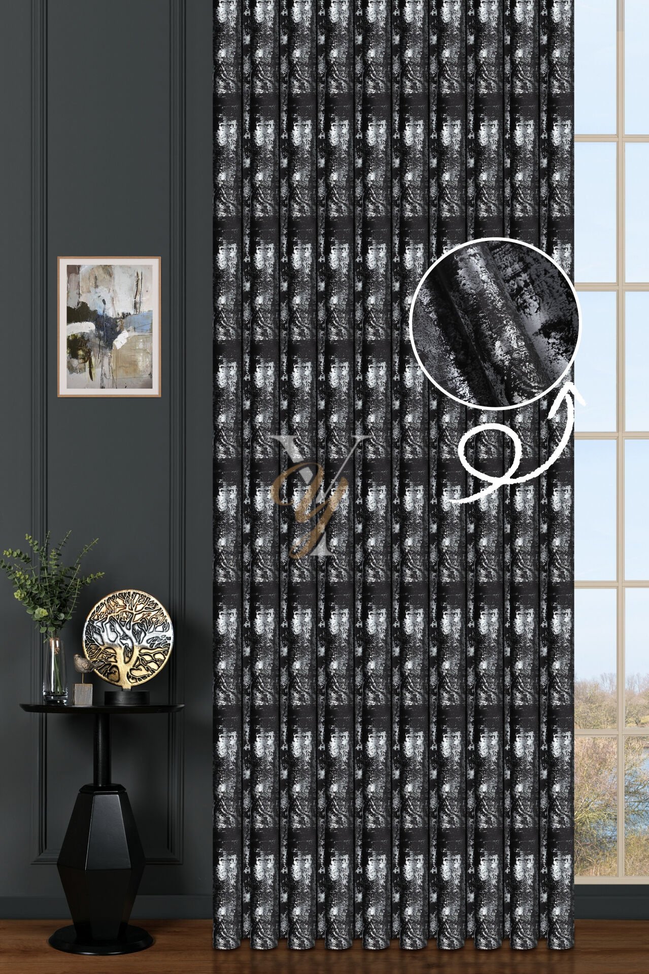 Varak Kadife Fon Perde V-511 Gri Gümüş