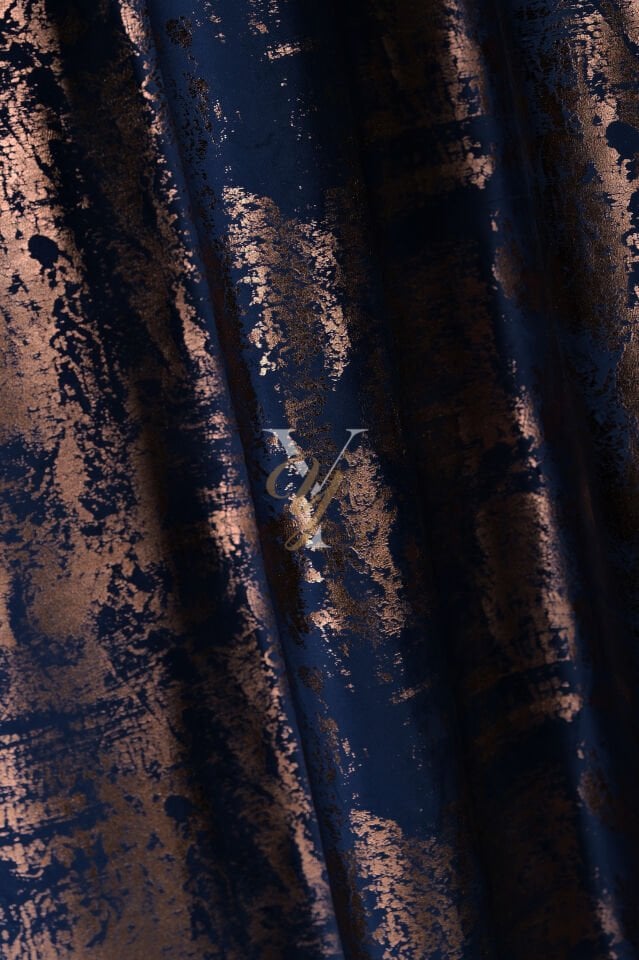 Varak Kadife Fon Perde V-517 Lacivert Bakır