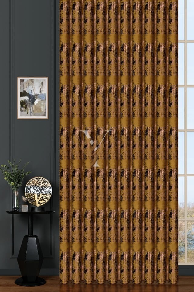 Varak Kadife Fon Perde V-527 Hardal Bakır