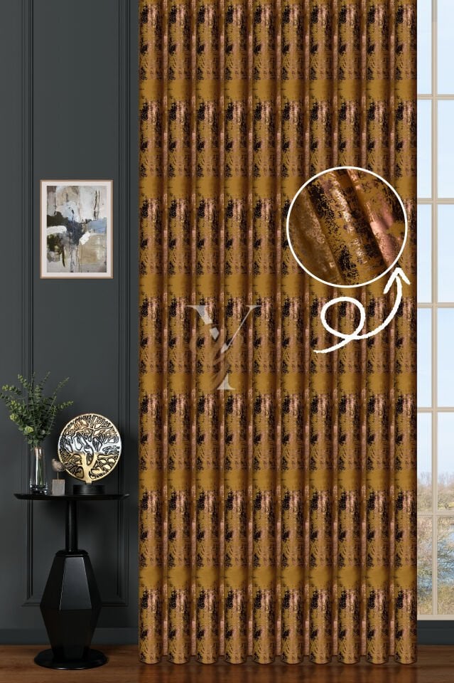 Varak Kadife Fon Perde V-527 Hardal Bakır