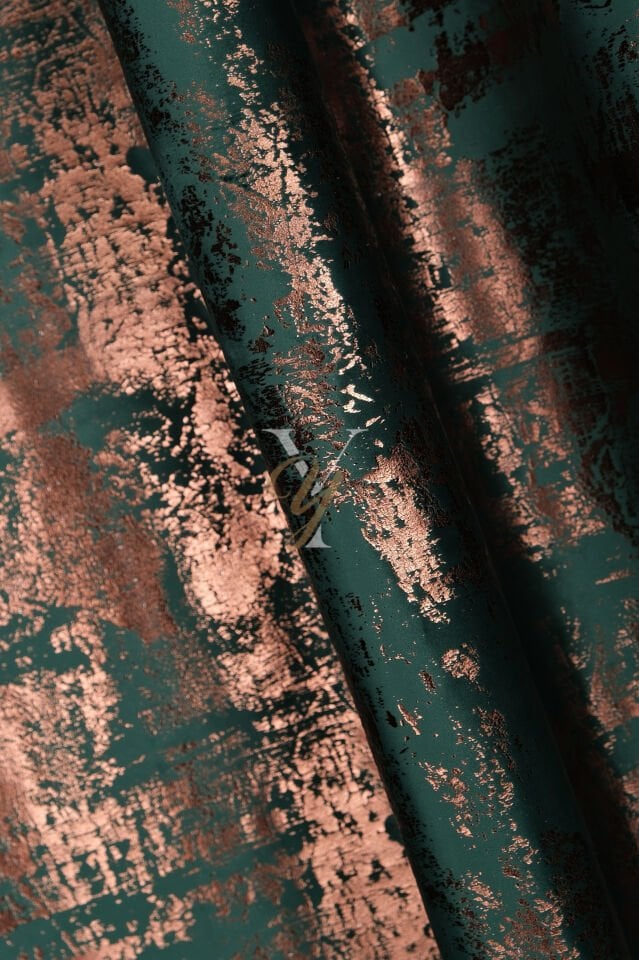 Varak Kadife Fon Perde V-522 Yeşil Bakır