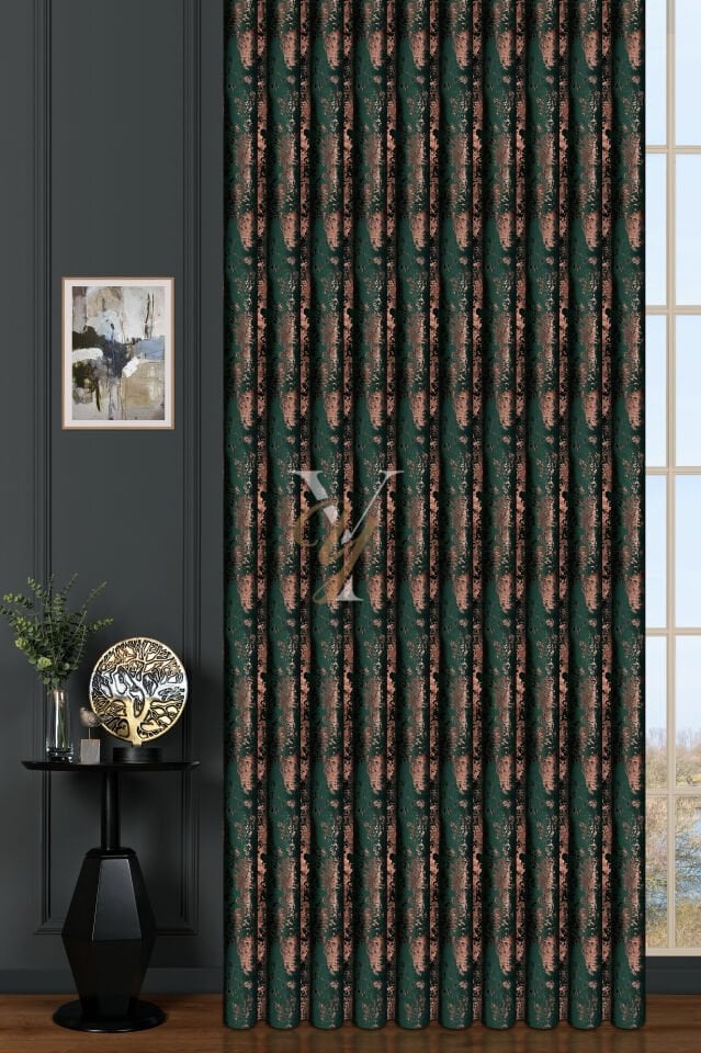 Varak Kadife Fon Perde V-522 Yeşil Bakır