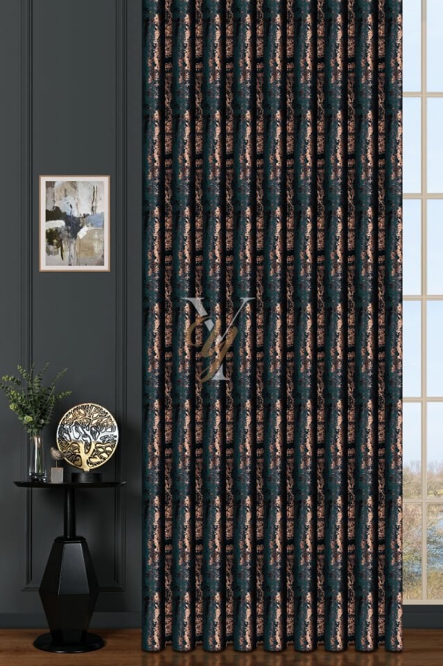 Varak Kadife Fon Perde V-513 Petrol Bakır