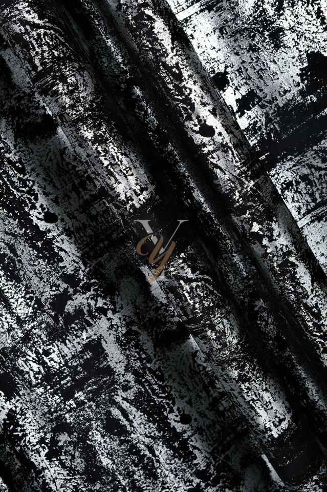 Varak Kadife Fon Perde V-532 Siyah Gümüş