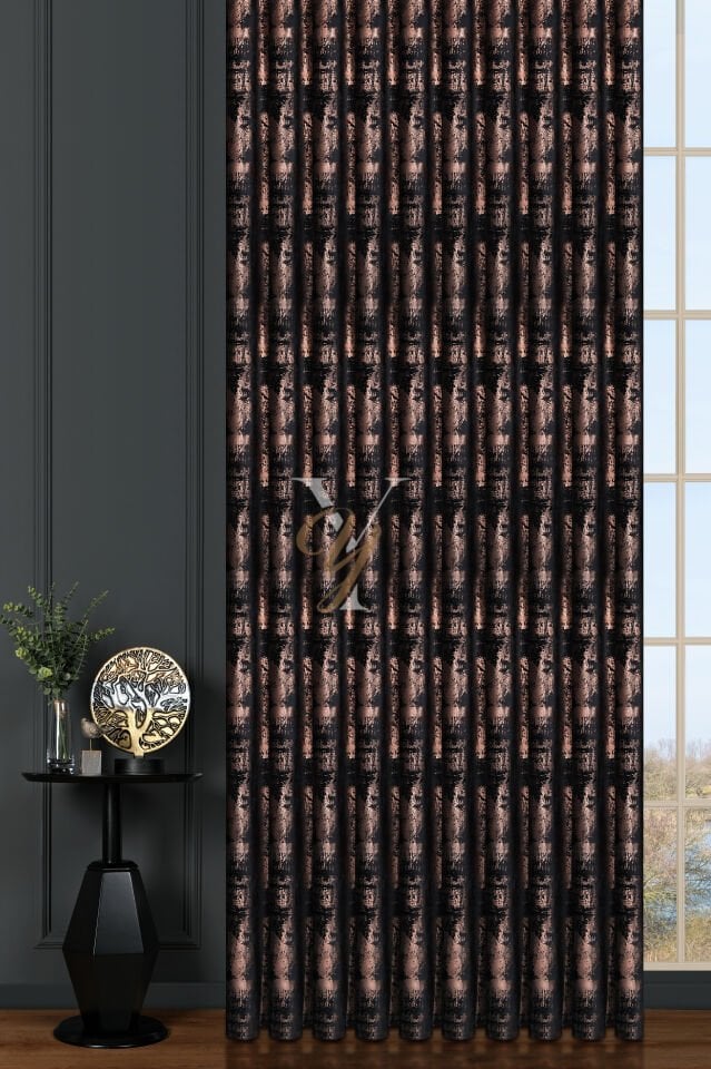 Varak Kadife Fon Perde V-532 Siyah Bakır