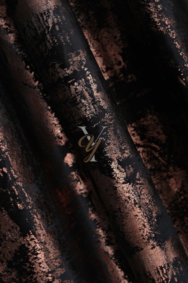 Varak Kadife Fon Perde V-532 Siyah Bakır