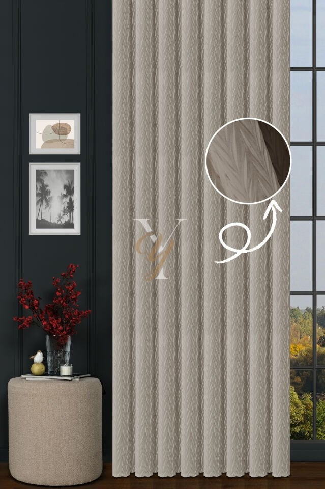 İthal Kadife Fon Perde Plise 01 V-302 Ekru