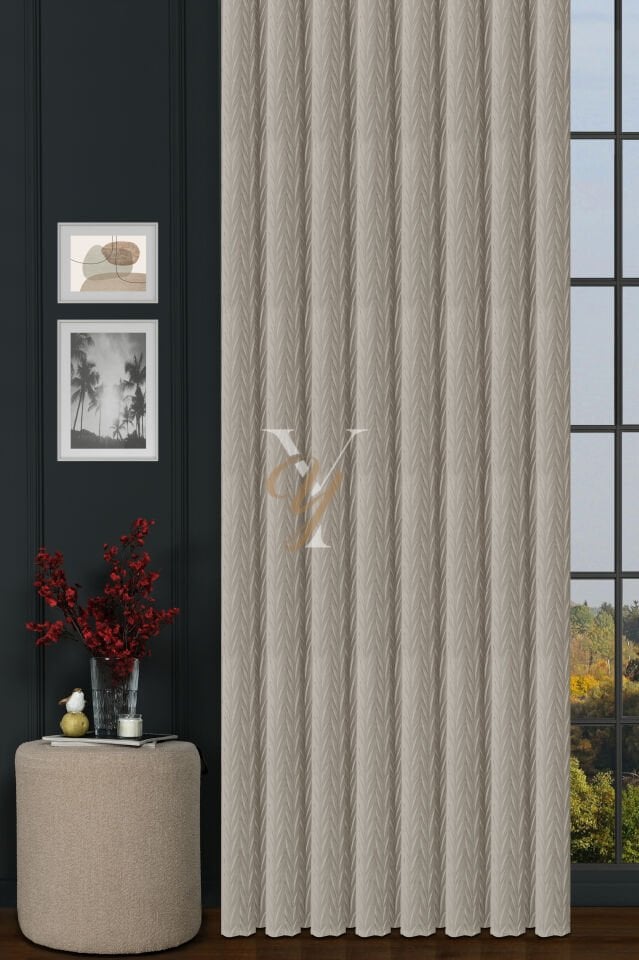 İthal Kadife Fon Perde Plise 01 V-302 Ekru