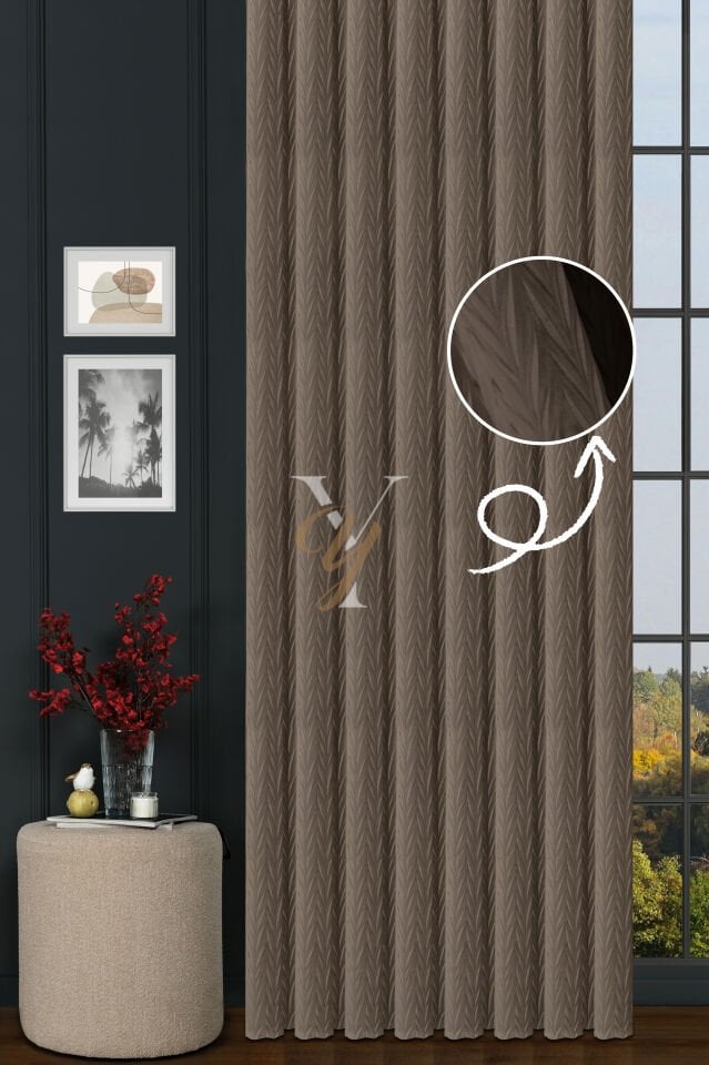 İthal Kadife Fon Perde Plise 01 V-307 Sütlü Kahve