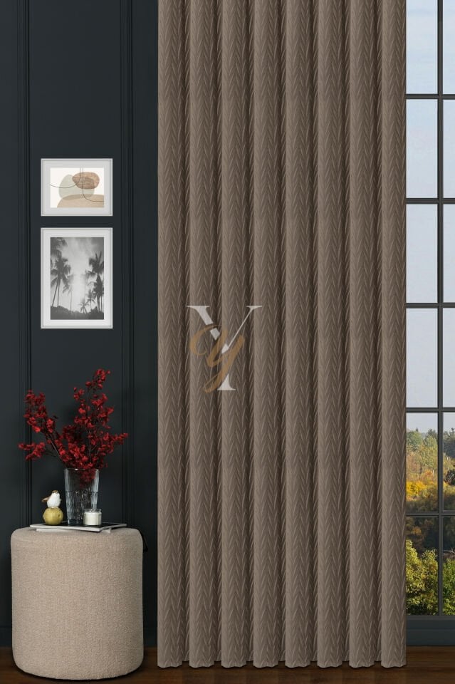 İthal Kadife Fon Perde Plise 01 V-307 Sütlü Kahve