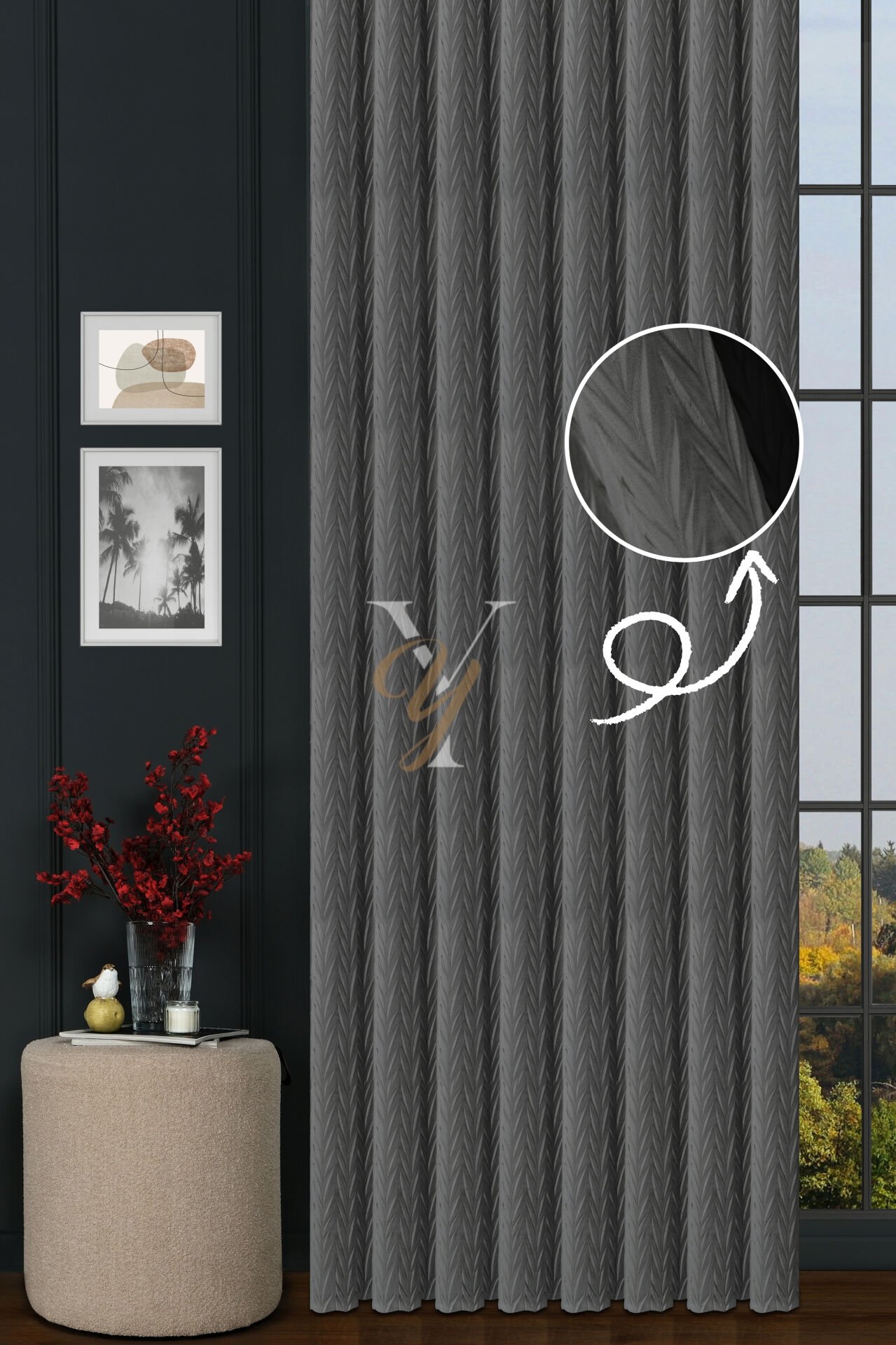 İthal Kadife Fon Perde Plise 01 V-310 Gümüş Gri