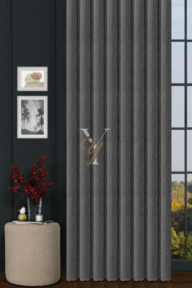 İthal Kadife Fon Perde Plise 01 V-310 Gümüş Gri