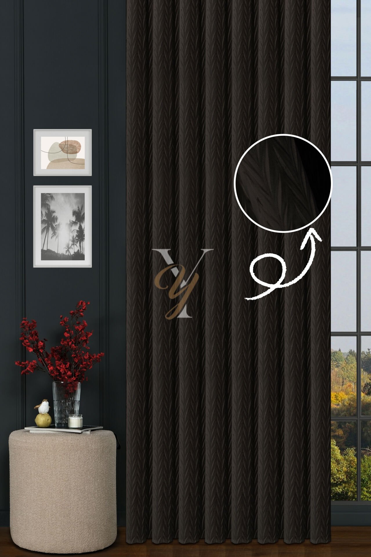 İthal Kadife Fon Perde Plise 01 V-306 Antrasit