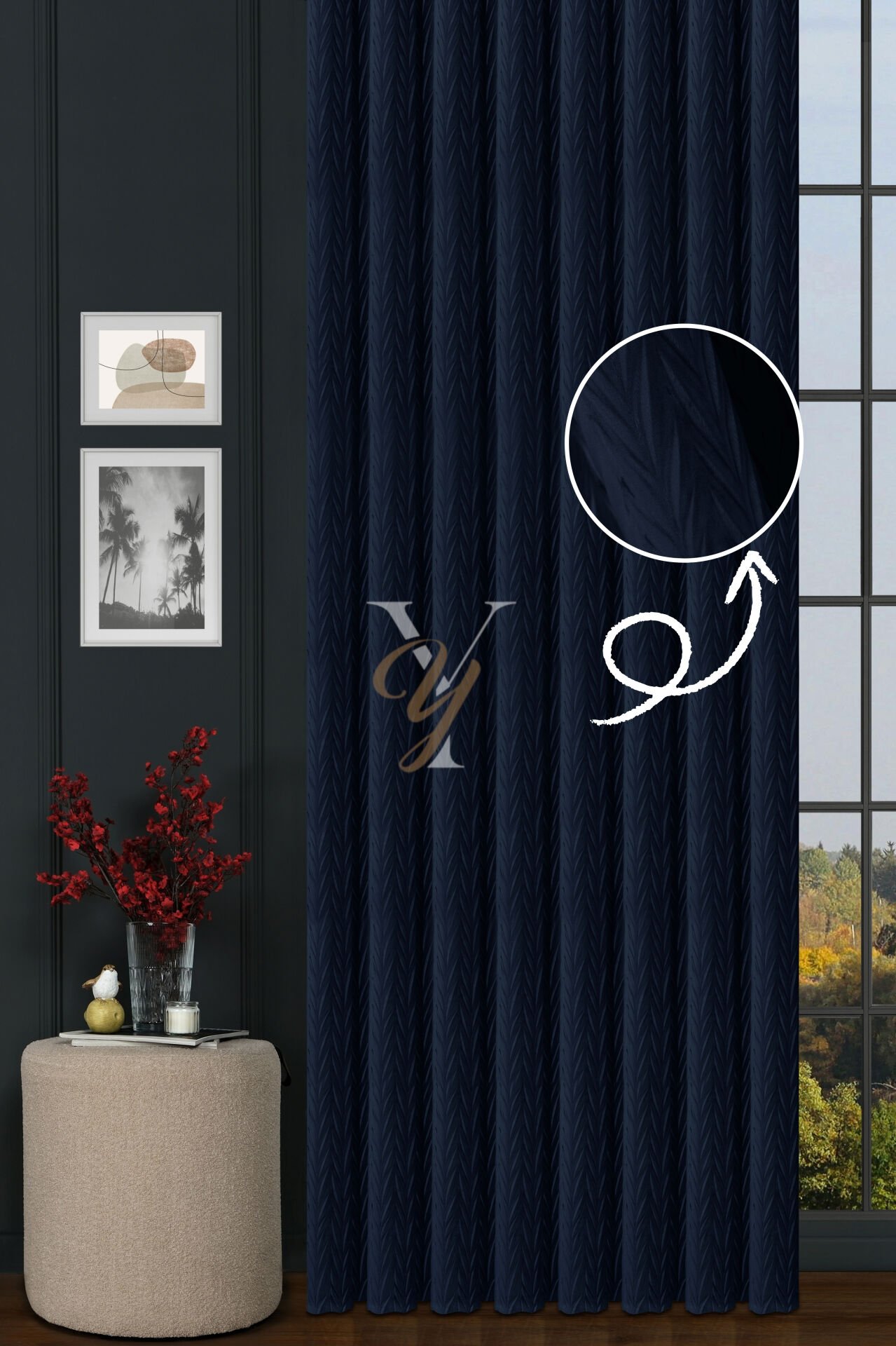 İthal Kadife Fon Perde Plise 01 V-317 Lacivert