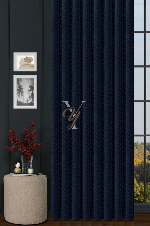 İthal Kadife Fon Perde Plise 01 V-317 Lacivert