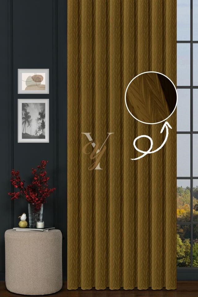 İthal Kadife Fon Perde Plise 01 V-327 Hardal