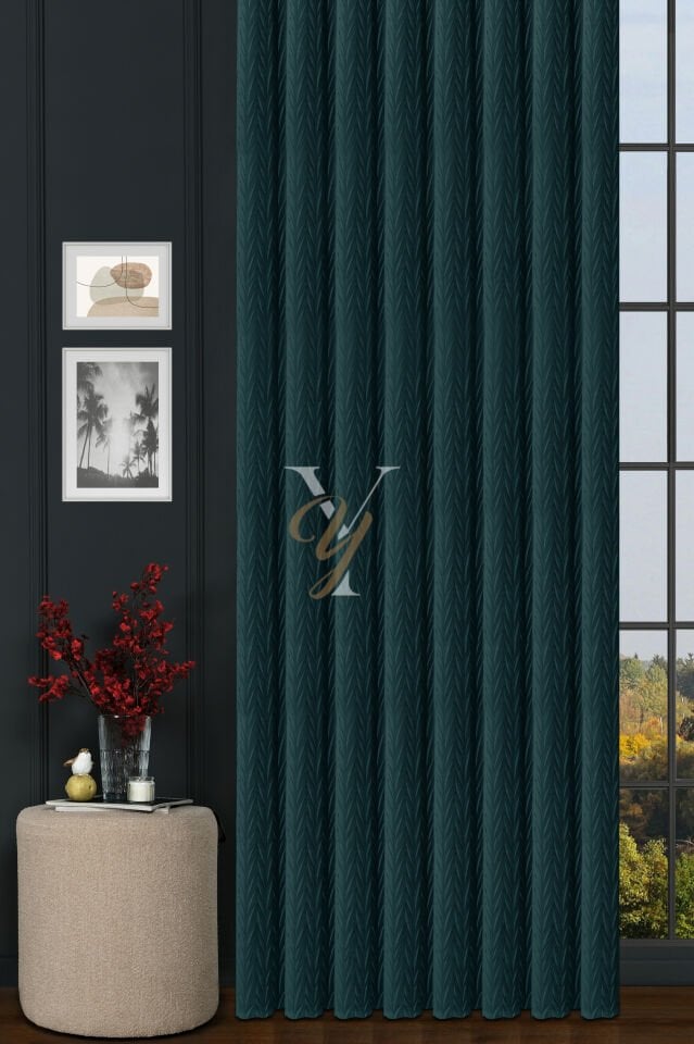 İthal Kadife Fon Perde Plise 01 V-313 Petrol Yeşil