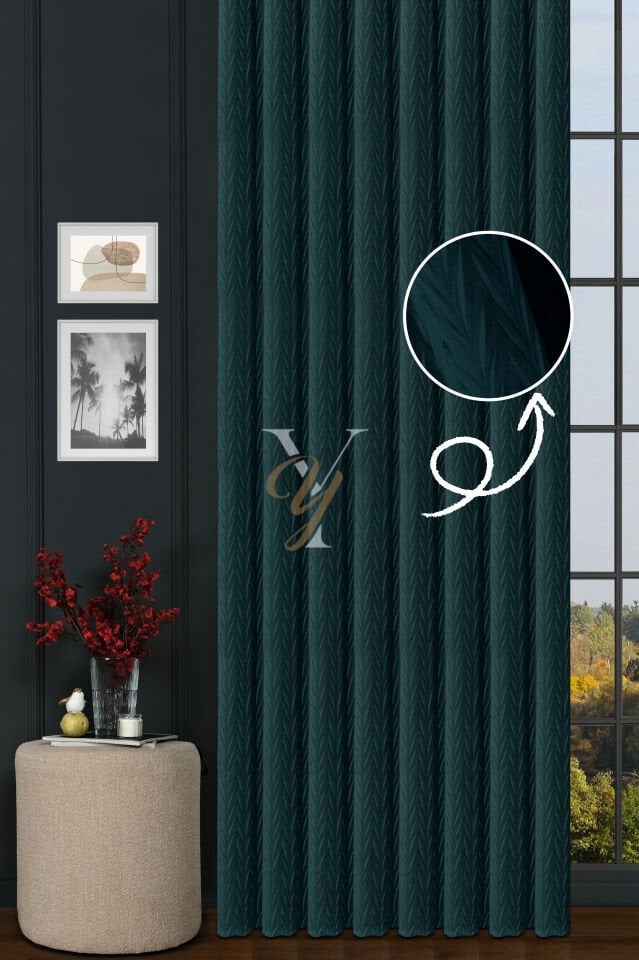 İthal Kadife Fon Perde Plise 01 V-313 Petrol Yeşil