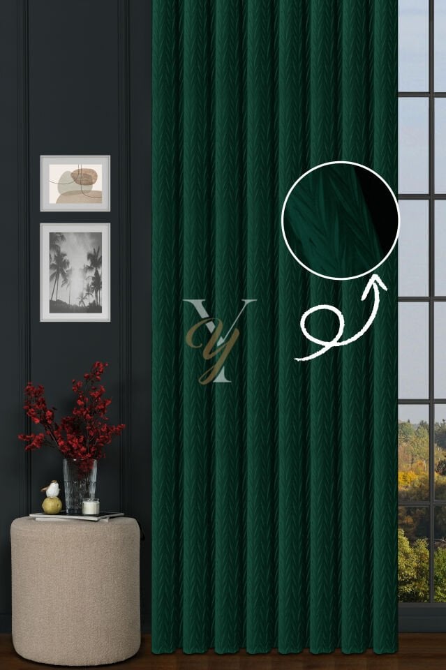 İthal Kadife Fon Perde Plise 01 V-322 Yeşil