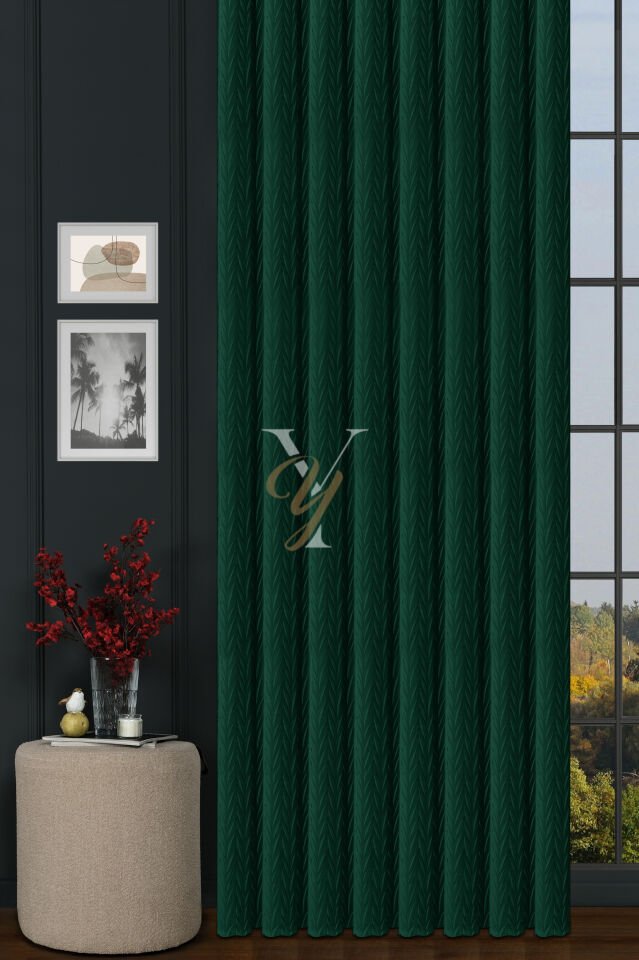 İthal Kadife Fon Perde Plise 01 V-322 Yeşil