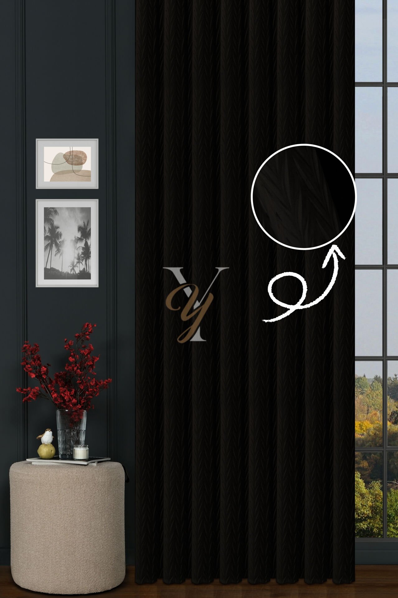 İthal Kadife Fon Perde Plise 01 V-332 Siyah