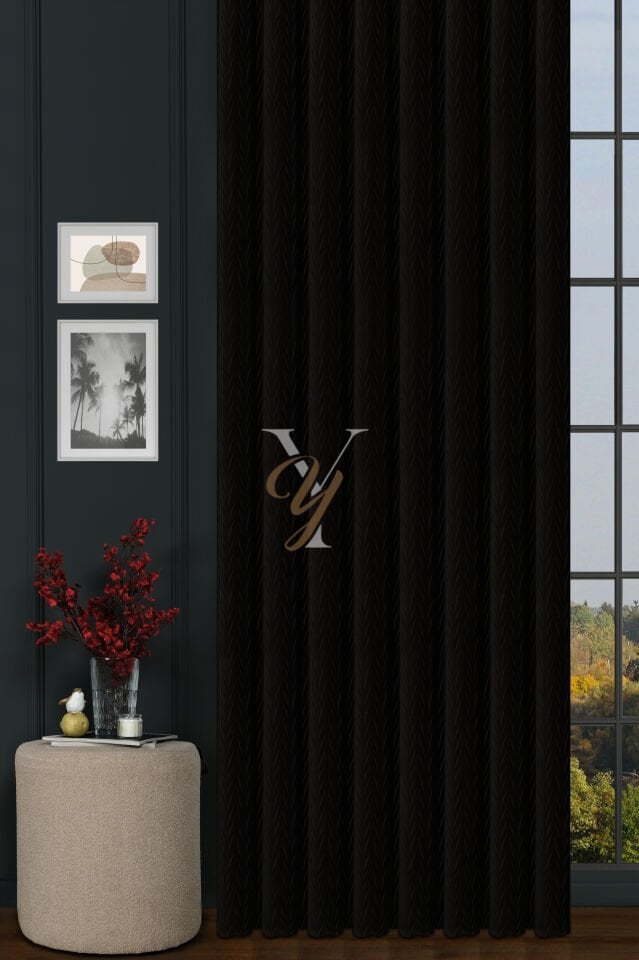 İthal Kadife Fon Perde Plise 01 V-332 Siyah